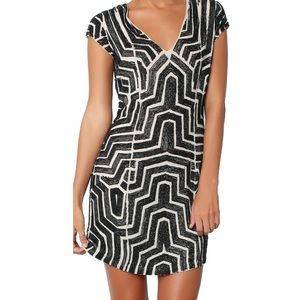 Parker Sequin Cocktail Party Dress, Nude with Black beading, Size 2